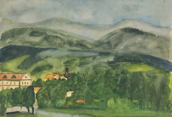 Landscape with houses  by Arnold Peter Weisz-Kubincan - Hand-Painted Oil Painting Reproduction