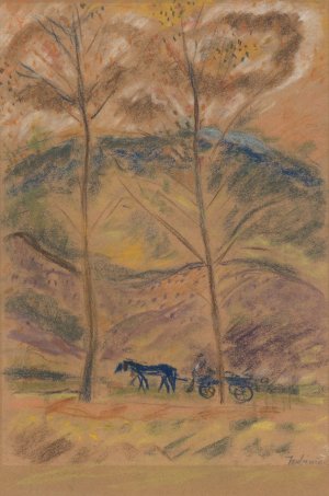 Landscape with Waggoner by Arnold Peter Weisz-Kubincan Oil Painting