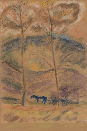 Landscape with Waggoner by Arnold Peter Weisz-Kubincan Oil Painting