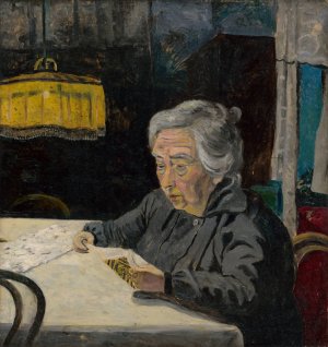 Reading Old Lady by Arnold Peter Weisz-Kubincan Oil Painting