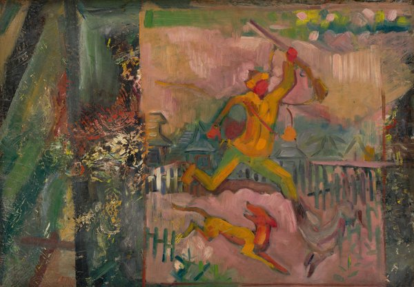 Main Product Photo of Running Hunter with a Rifle  Painting by Arnold Peter Weisz-Kubincan