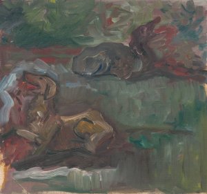 Two Reclining Dogs by Arnold Peter Weisz-Kubincan Oil Painting