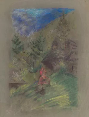 Woman with a Child in front of Cottages by Arnold Peter Weisz-Kubincan Oil Painting