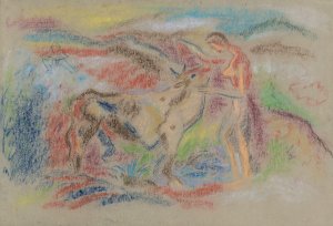 Woman with a Cow by Arnold Peter Weisz-Kubincan Oil Painting