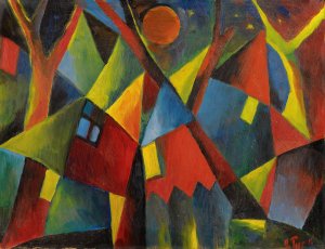Gelbroter Mond uber Sturzenden Hausern by Arnold Topp Oil Painting