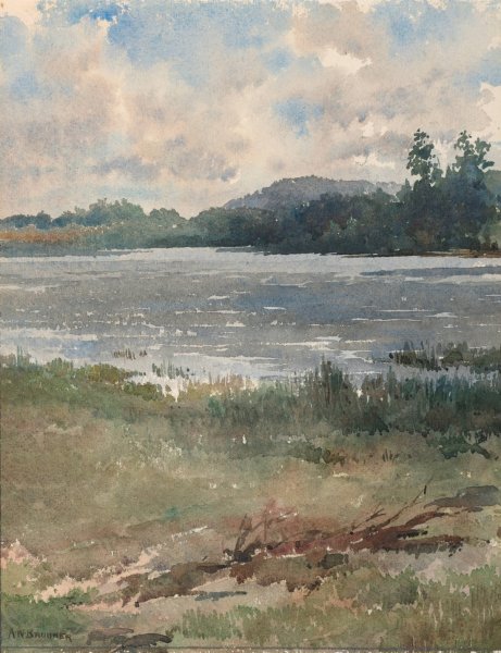 Lakeside Landscape  by Arnold William Brunner - Hand-Painted Oil Painting Reproduction