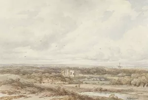 Gezicht vanuit de duinen op de ruine van Brederode by Arnoldus Johannes Eymer Oil Painting
