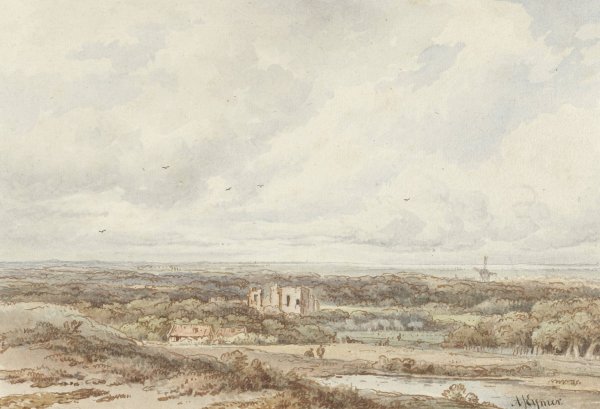 Gezicht vanuit de duinen op de ruine van Brederode  by Arnoldus Johannes Eymer - Hand-Painted Oil Painting Reproduction