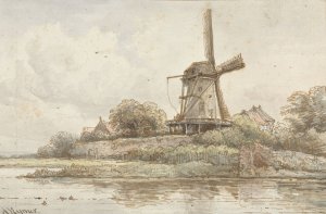 Molen op stadswal by Arnoldus Johannes Eymer Oil Painting