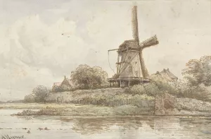 Molen op stadswal by Arnoldus Johannes Eymer Oil Painting
