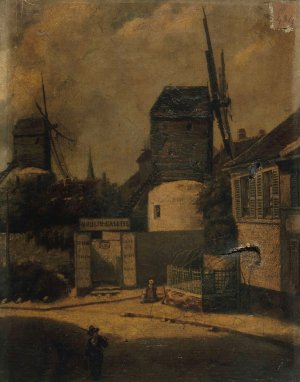 Le moulin de la Galette et le moulin Blutefin, Montmartre, 18eme arrondissement by Arsene Desire D'Haussy Oil Painting