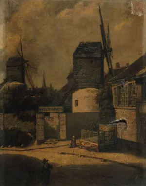 Le moulin de la Galette et le moulin Blutefin, Montmartre, 18eme arrondissement by Arsene Desire D'Haussy Oil Painting