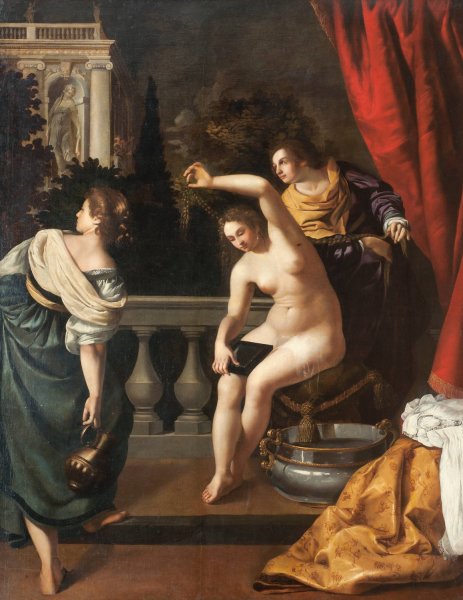Betsabea Al Bagno by Artemisia Gentileschi - Hand-Painted Oil Painting Reproduction