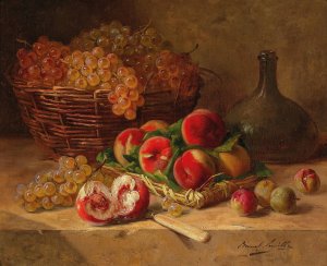 Fruit Still Life with Peaches and Grapes by Arthur-Alfred Brunel De Neuville Oil Painting