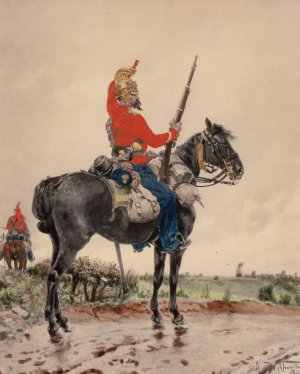 Mounted Soldier on Guard by Arthur-Alfred Brunel De Neuville Oil Painting