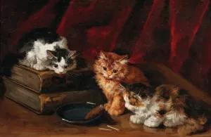 Perplexed Kittens by Arthur-Alfred Brunel De Neuville Oil Painting