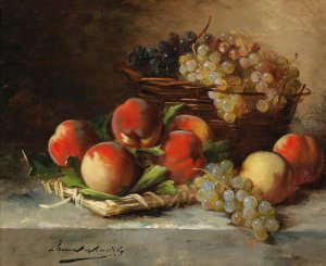 Still Life with Apples and Grapes by Arthur-Alfred Brunel De Neuville Oil Painting