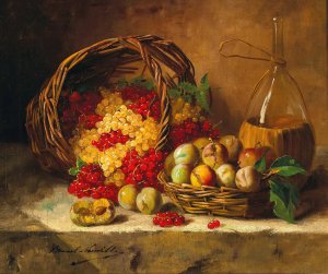 Still Life with Currants and Plums by Arthur-Alfred Brunel De Neuville Oil Painting
