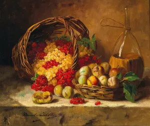 Still Life with Currants and Plums by Arthur-Alfred Brunel De Neuville Oil Painting