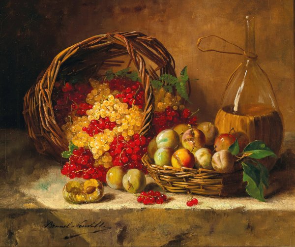 Still Life with Currants and Plums by Arthur-Alfred Brunel De Neuville - Hand-Painted Oil Painting Reproduction