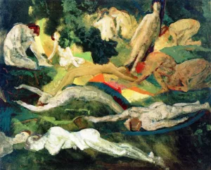 Figures in a Landscape painting by Arthur B. Davies