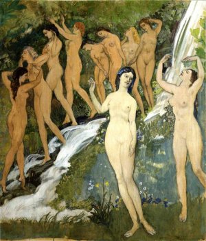 Ten Nudes by a Waterfall