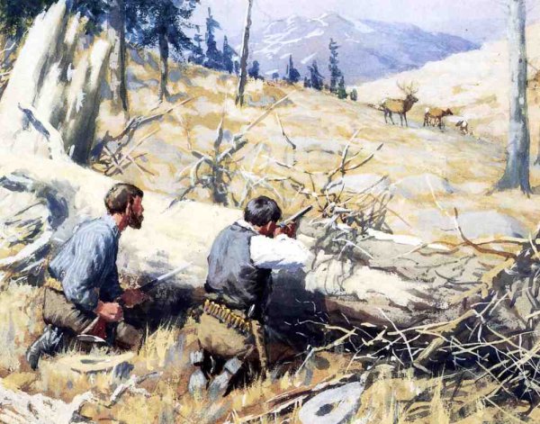 Main Product Photo of Elk Ahead Painting by Arthur B. Frost