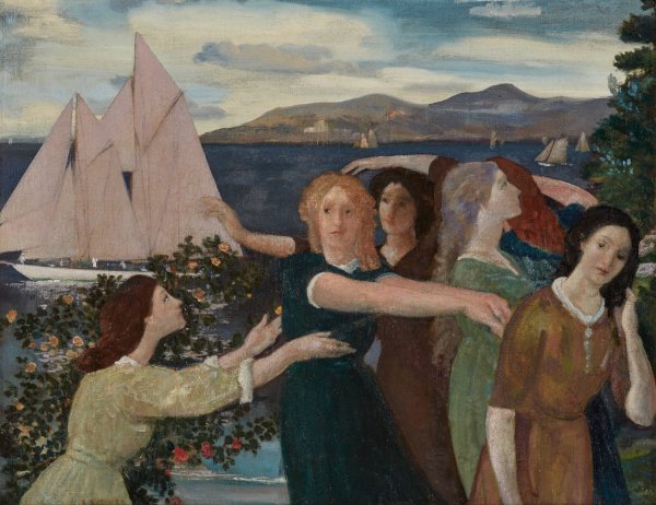 Across The Harbor  by Arthur Bowen Davies - Hand-Painted Oil Painting Reproduction