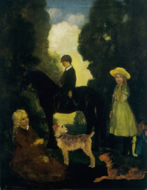 Children, Dogs and Pony by Arthur Bowen Davies Oil Painting