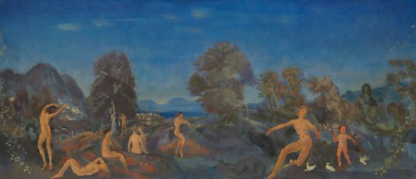 Hermes and the Infant Dionysus  by Arthur Bowen Davies - Hand-Painted Oil Painting Reproduction