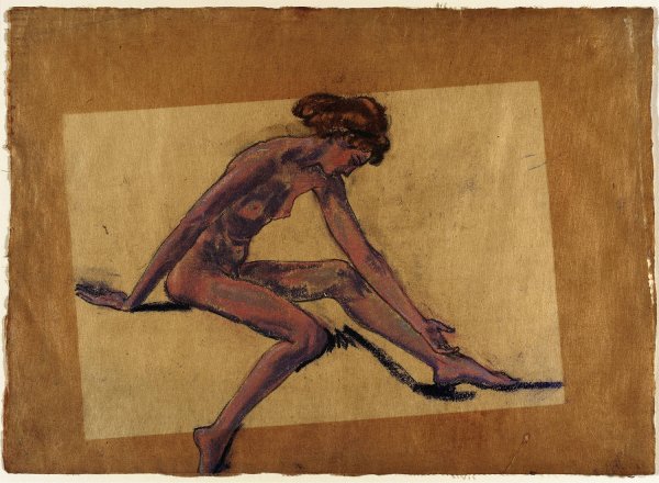 Seated Female Nude in Profile, Bending Forward by Arthur Bowen Davies - Hand-Painted Oil Painting Reproduction