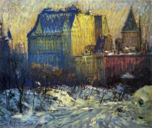 A View of the Plaza from Central Park in Winter by Arthur Clifton Goodwin - Oil Painting Reproduction
