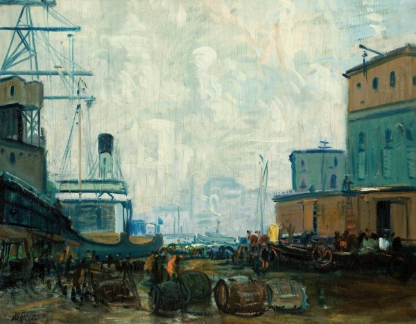 Main Product Photo of Dock Scene, Boston Painting by Arthur Clifton Goodwin