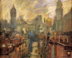 Lower New York from Manhattan Bridge by Arthur Clifton Goodwin Oil Painting
