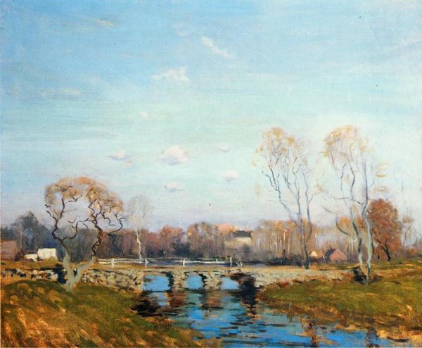 Main Product Photo of The Old Bridge at Bridgewater, Massachusetts Painting by Arthur Clifton Goodwin