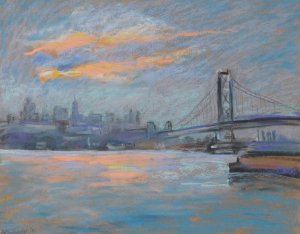 View of the Brooklyn Bridge by Arthur Clifton Goodwin Oil Painting