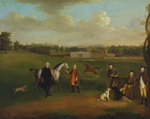 Leak Okeover, Rev. John Allen And Captain Chester At Okeover Hall, Staffordshire by Arthur Devis Oil Painting