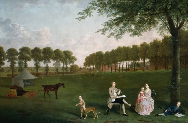 Sir John Shaw and his Family in the Park at Eltham Lodge, Kent  by Arthur Devis - Hand-Painted Oil Painting Reproduction