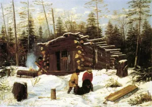 Bringing Home Game: Winter Shanty at Ragged Lake by Arthur Fitzwilliam Tait - Oil Painting Reproduction