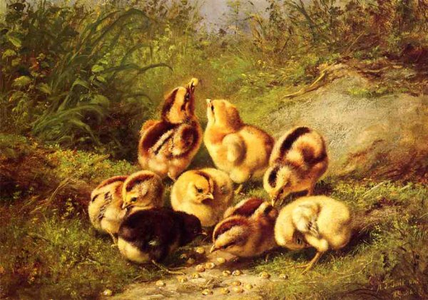 Main Product Photo of Chicks Rather Hard Fare Painting by Arthur Fitzwilliam Tait