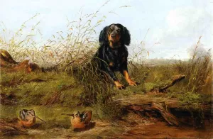 Cocker Spaniel and Woodcock by Arthur Fitzwilliam Tait - Oil Painting Reproduction