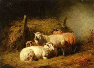 Sheep in Shed by Arthur Fitzwilliam Tait Oil Painting