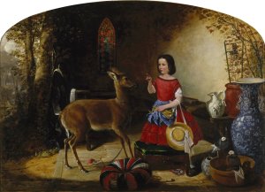 The Reprimand. Ah! You Naughty Fawn, You Have Been Eating the Flowers Again by Arthur Fitzwilliam Tait Oil Painting
