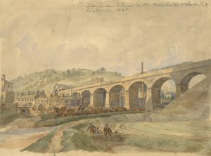 Todmorden Viaduct on the Manchester and Leeds Railway, England  by Arthur Fitzwilliam Tait Oil Painting