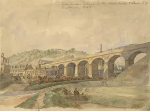 Todmorden Viaduct on the Manchester and Leeds Railway, England  by Arthur Fitzwilliam Tait Oil Painting