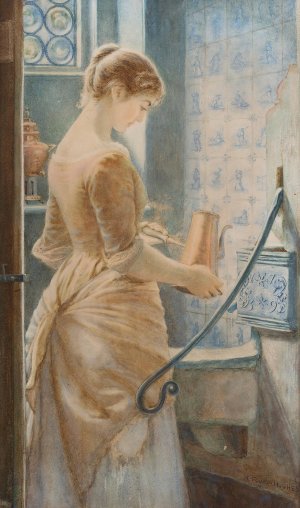 Below Stairs by Arthur Foord Hughes Oil Painting