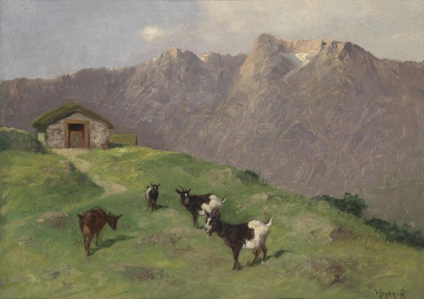 Bergziegen by Arthur Heyer - Hand-Painted Oil Painting Reproduction