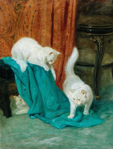 Cats Playing by Arthur Heyer - Hand-Painted Oil Painting Reproduction