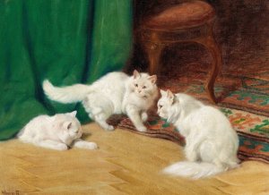 Conversation Amongst Cats by Arthur Heyer Oil Painting