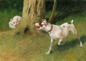 Dog and Cat by Arthur Heyer Oil Painting